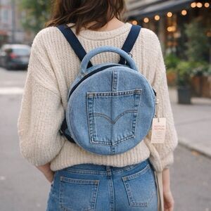 Versatile Upcycled Round Denim Jeans Hip Bag, Trendy Circle Bag, Crossbody Bag